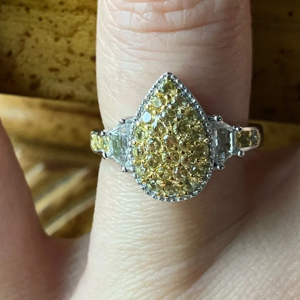 Yellow Sapphire White Topaz Sterling Silver Ring Size 6